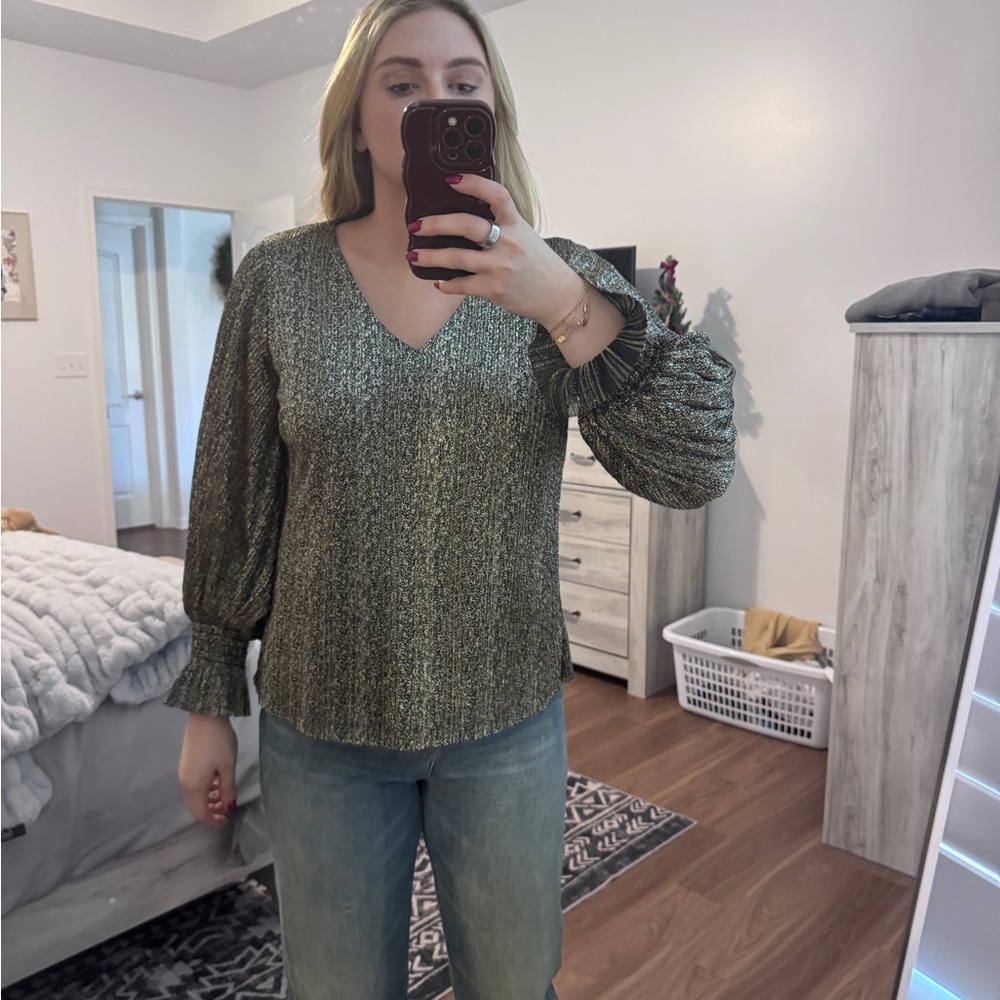 Vince Camuto Shimmering Gold V-Neck Blouse